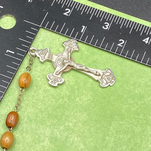 Pewter Catholic Rosary Olive Wood Beads Religious - Picture 5 of 9